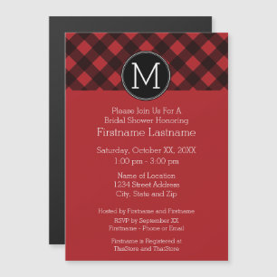 Convite Magnético Xadrez Rústica Vermelha e Negra Monograma de Padr