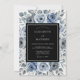 Convite Magnífico Casamento de Inverno em Azul Empoeirado