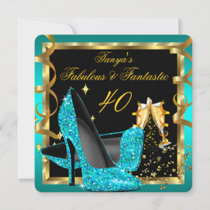 Convite Magnífico Fantástico Moderno Azul Turquesa Preto D