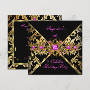 Convite Magnífico Rosa Quente Dourado Preto Damasco