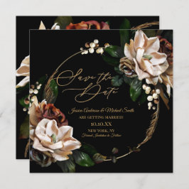 Convite Magnolia Black Dourada Wreath Floral Salvar Data