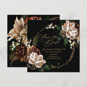 Convite Magnolia Black Dourada Wreath Floral Salvar Data