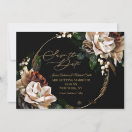 Convite Magnolia Black Dourada Wreath Floral Salvar Data e