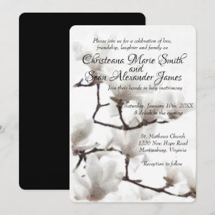 Convite Magnolia Branca e Negra Elegante Aquarela Floral