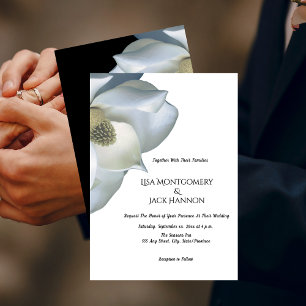 Convite Magnólia Branca Elegante Casamento Preto Branco