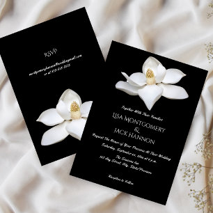 Convite Magnólia Branca Floral Elegante Casamento