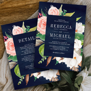 Convite Magnólia Branca Rosa Floral Tudo em Um Casamento A