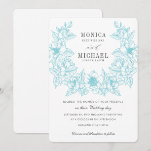 Convite Magnolia Chic Wreath  Azul pálido  Casamento