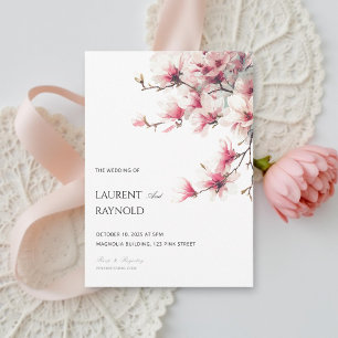 Convite Magnólia Cor de Rosa Desmaiado Aquarela Botânica C