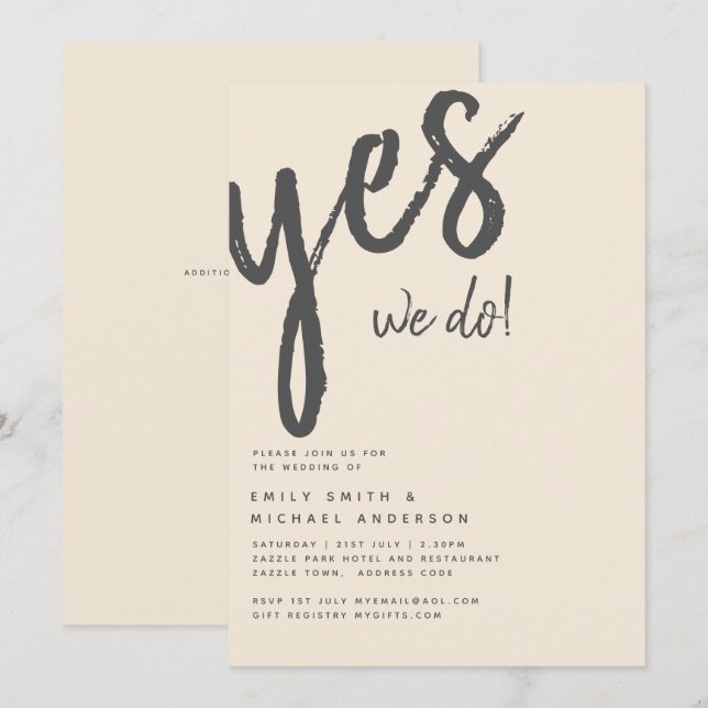 Convite Magnolia Cream Modern Wedn Typografia (Frente/Verso)