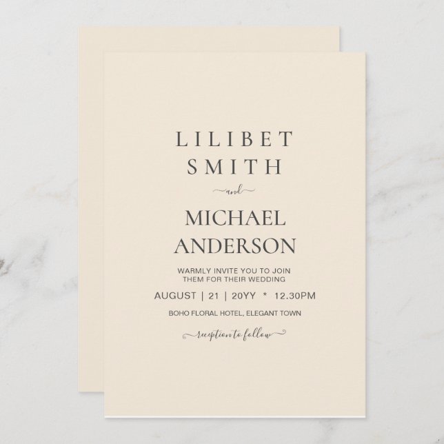 Convite Magnolia Cream Modern Wedn Typografia (Frente/Verso)