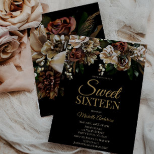 Convite Magnolia Dourada e Black Floral Sweet Sessenta