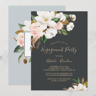 Convite Magnólia Elegante Festa de noivado Preta e Branca