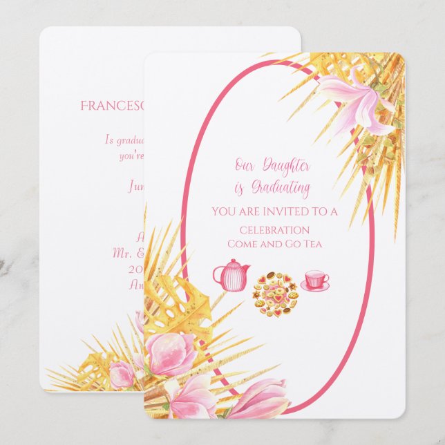 Convite Magnolia Enquadra Nossa Filha Está Formando Linen  (Frente/Verso)