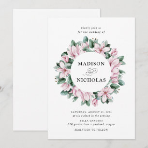 Convite Magnólia & Eucalipto Casamento de Coroa de Flore