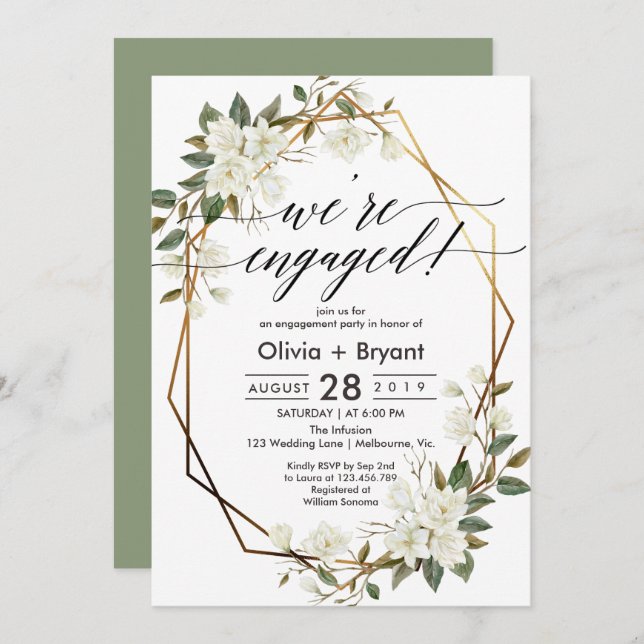 Convite Magnolia - festa de noivado geométrica do quadro d (Frente/Verso)