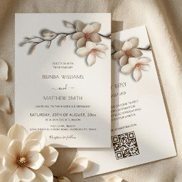 Convite Magnólia Flor 3D Branco de Marfim Casamento Minima