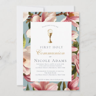 Convite Magnolia Floral First Communion 