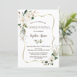 Convite Magnolia Flowers Airy Greenery Dourado Christening