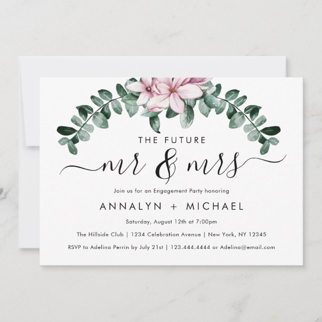 Convite Magnolia Moderna Futuro Sr. e Sra. Festa de noivad (Frente)