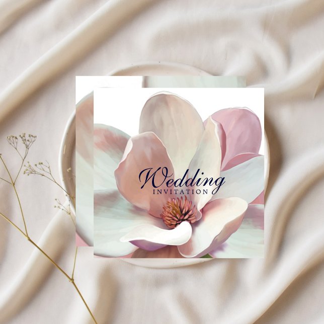 Convite Magnolia Pink e White Weds (Magnolia Pink and White Wedding Invitation)
