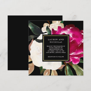 Convite Magnolia Pintada em Preto  Casamento
