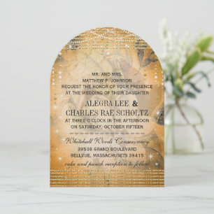 Convite Magnólia Rosa de Casamento Dourado sob as estrela