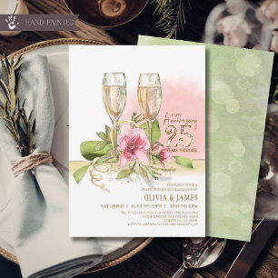 Convite Magnólia rosa Floral 25º Aniversário Elegante
