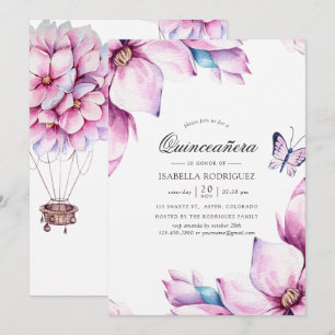 Convite Magnólia Rosa Floral Quinceañera