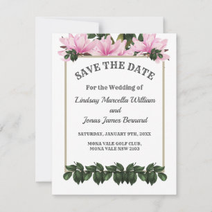 Convite Magnolia Rosa Greenery Floral Salvar a Data