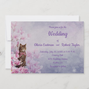 Convite Magnólia rosa personalizada e casamento de gatos