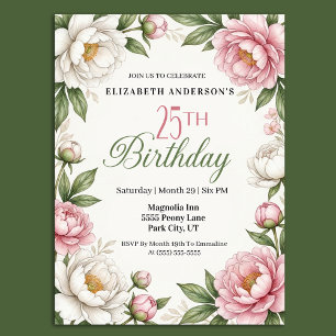 Convite Magnólia Rosa Suave e Peônia 25º Aniversário