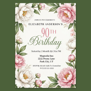 Convite Magnólia Rosa Suave e Peônia 90º Aniversário