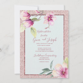 Convite Magnolia Watercolor Crystal Pink Gliter