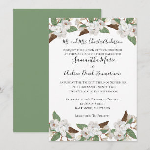 Convite Magnólias Brancas Clássicas Elegantes Casamento Fo