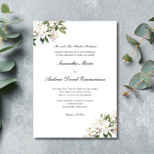 Convite Magnólias Brancas Clássico Formal Casamento Elegan