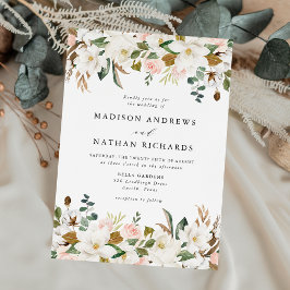 Convite Magnolias Brancas Elegantes e Casamento Floral de 