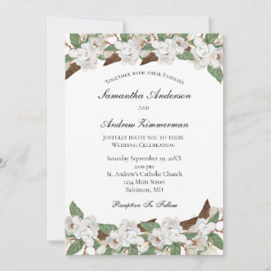 Convite Magnólias Brancas Floral Formal Elegante Casamento
