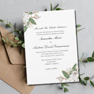 Convite Magnólias Brancas Floral Formal Elegante Casamento