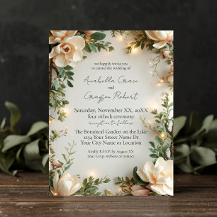 Convite Magnólias e Luzes Casamento Floral Elegante