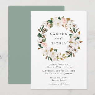 Convite Magnólias em Aquarela   Casamento com Coroa de Flo