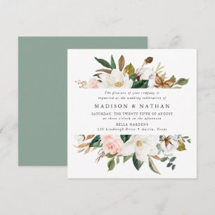 Convite Magnólias em Aquarela Casamento Floral