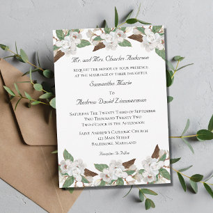 Convite Magnólias Florais Brancas Casamento Formal Elegant