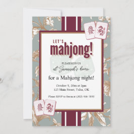 Convite Mahjong Party Invitation, burgundy toile, tiles