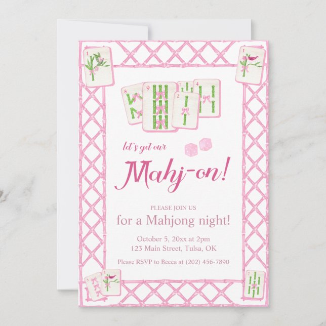 Convite Mahjong Party Invitation, mahjong instant invite (Frente)