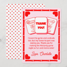 Convite Mahjong Valentine's Pink Thank You Card