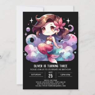 Convite Maiestésico Aquarela Sereia Aniversário