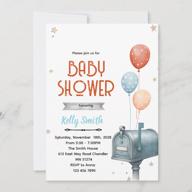 Convite Mailbox boy baby shower invitation (Frente)