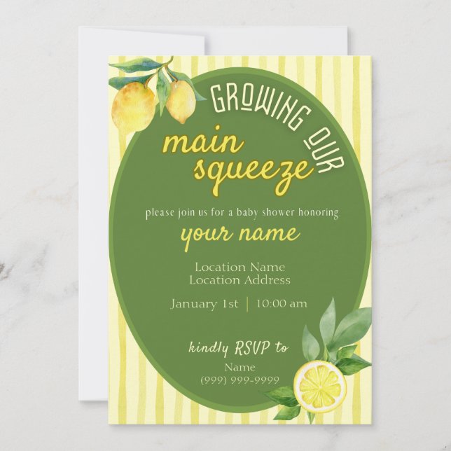 Convite Main Squeeze Lemon Baby Shower Invite (Frente)