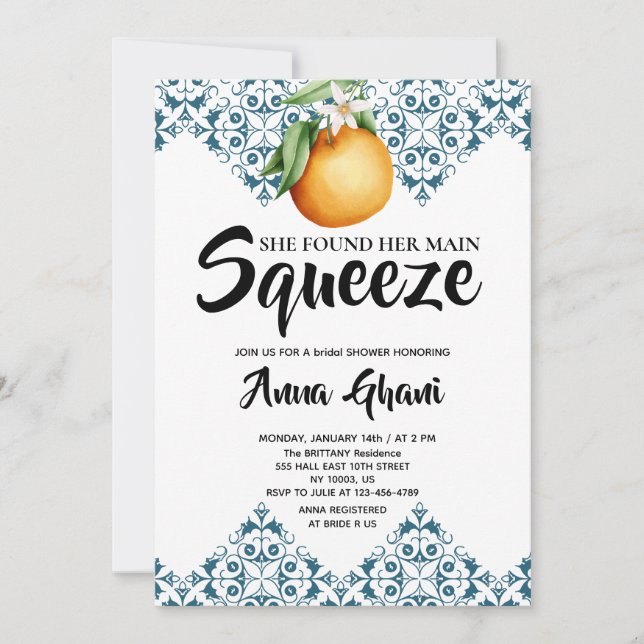Convite Main Squeeze Lemon Chuveiro de Noiva Mediterrâneo (Frente)